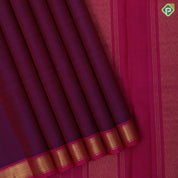 Purple full body plain weaved pink gold zari bavanji edge border plain traditional vintage silk saree