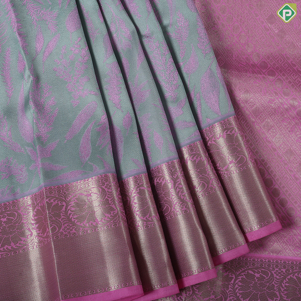 Wood Beige pink fancy flowers thread work design baby pink gold color rangoli bavanji border trendy silk saree