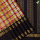 Multi Colour Checks Coffee Brown Hours Chagaram Fish Border Design Traditional Silk Saree