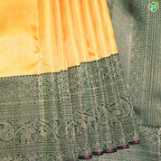 Mustard Yellow Gold Lines With Bottle Green Vanasingaram Design Border Traditional Silk Saree