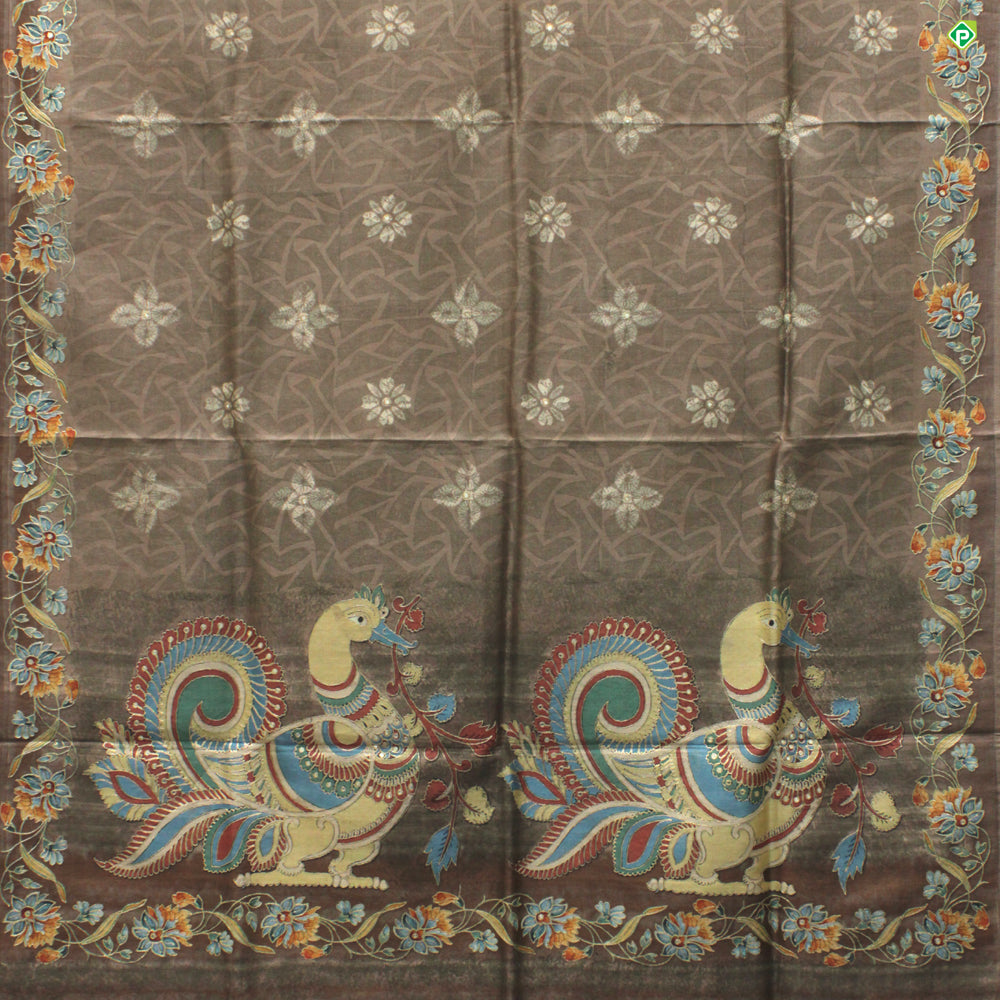 Lavender Pink Colour Small Floral Print With Mirror Work Motifs Pure Tussar Silks Saree