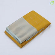 Mustard yellow gold zari checked window panel design mint green gold zari mango butta border art silk saree