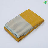 Mustard yellow gold zari checked window panel design mint green gold zari mango butta border art silk saree