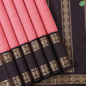 peach orange with brown checks gold zari rudraksham butta contrast rettapet border retro traditional silk saree