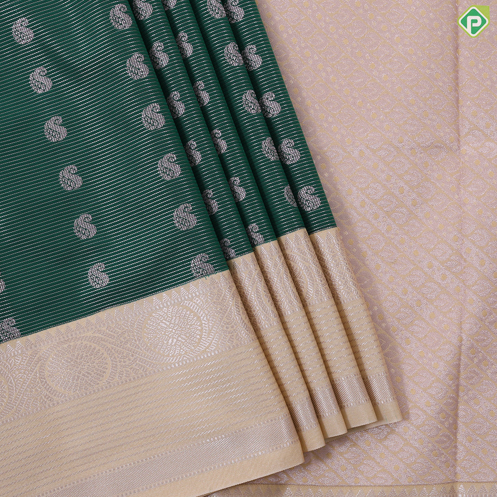 Emerald green with vairaoosi and butta design cream border Art silk gift saree
