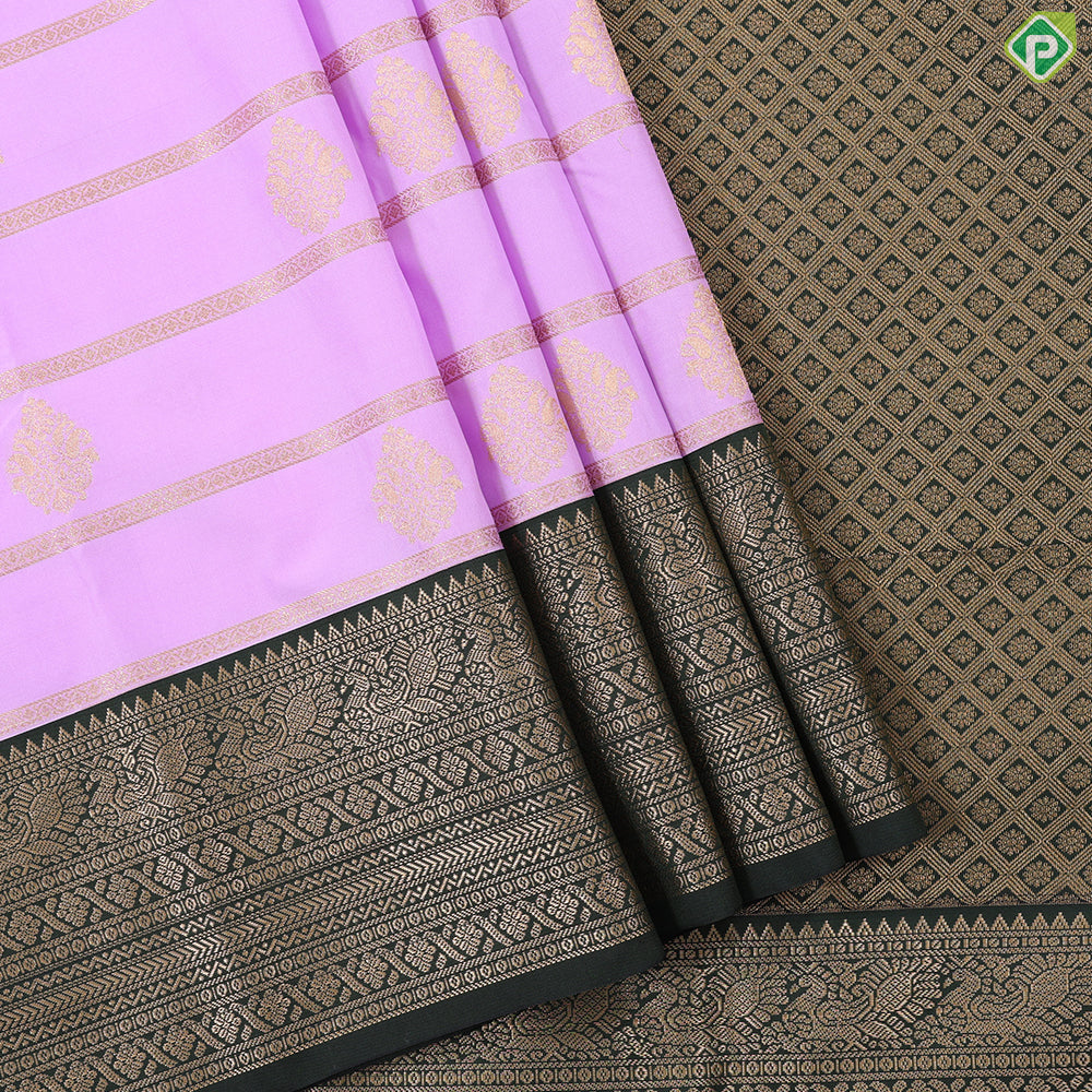 Lavender gold zari Lines and Butta Design contrast dark green peacock butta border art silk gift saree