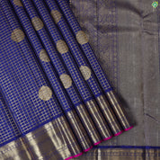 Royal Blue With Gold Zari Small Checked Gold Zari Multi Line Border Exclusive Bridal Silk Saree