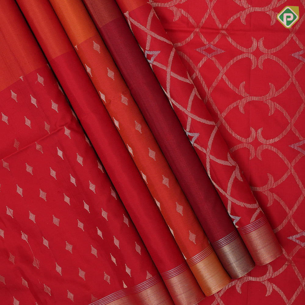 Rani pink honey orange gold zari butta grand design pallu gold zari border soft silk saree