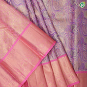 Orange and green base silver gold zari fancy design leaf green gold zari rangoli border pattu paavadai lehanka
