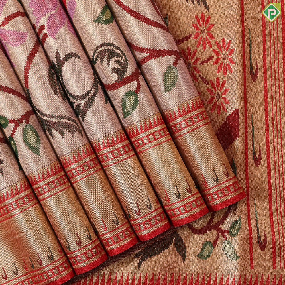 mustard gold big floral weaved design self pythonic border grand tissue silk saree
