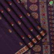 grape brown gold zari meena work butta design self color meena work rangoli border soft silk saree