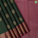 Bottle Green Gold Zari Small Checks Chagaram Butta Magenta Colour Elephant Yali Border Design Traditional Silk Saree