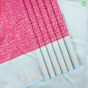 Tomato Pink With Gold Zari And Cardamom Green Border Exclusive Grand Bridal Silk Saree