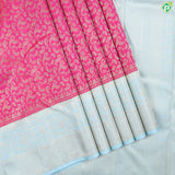 Tomato Pink With Gold Zari And Cardamom Green Border Exclusive Grand Bridal Silk Saree