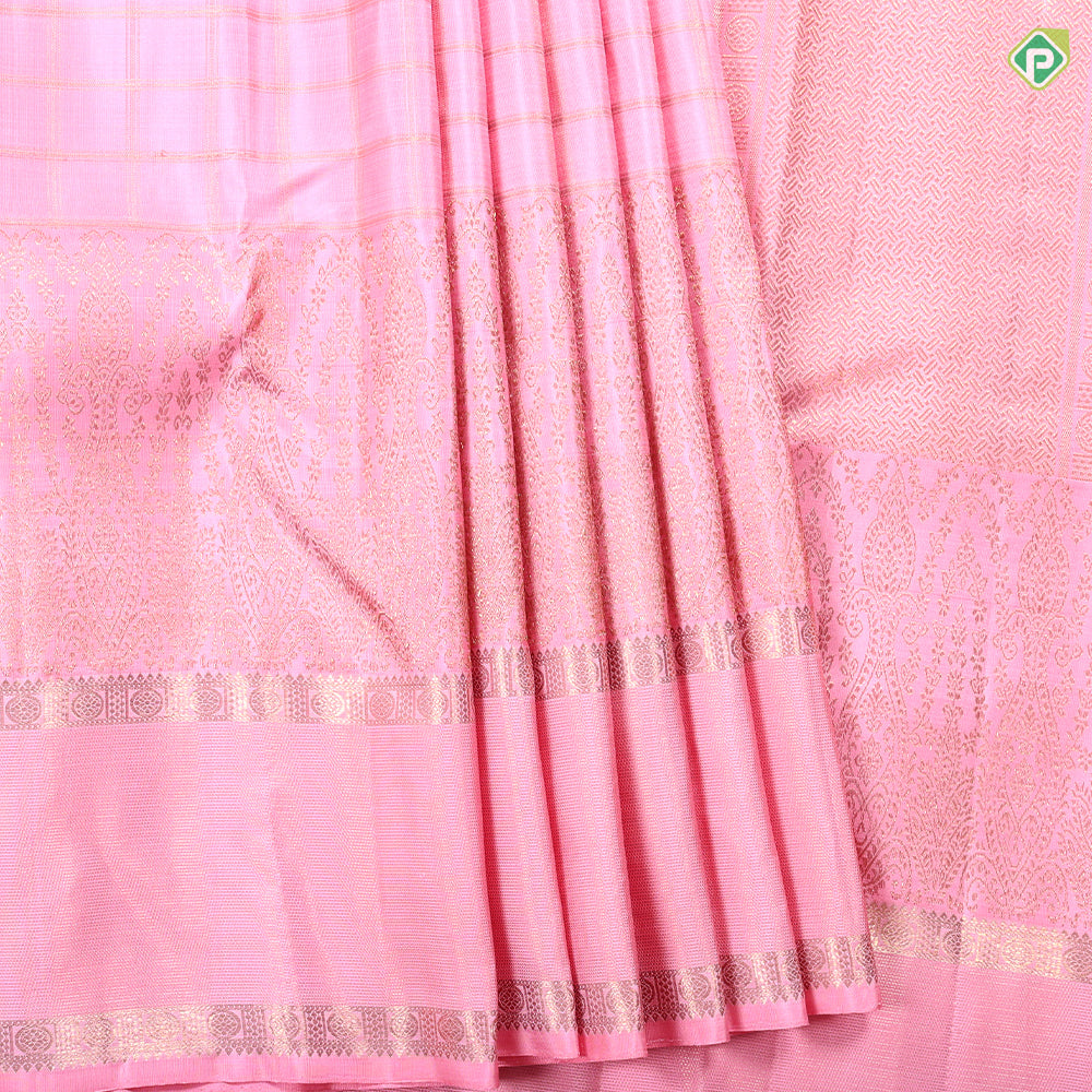 baby pink gold zari zari kattam design self rettapet border bridal silk saree