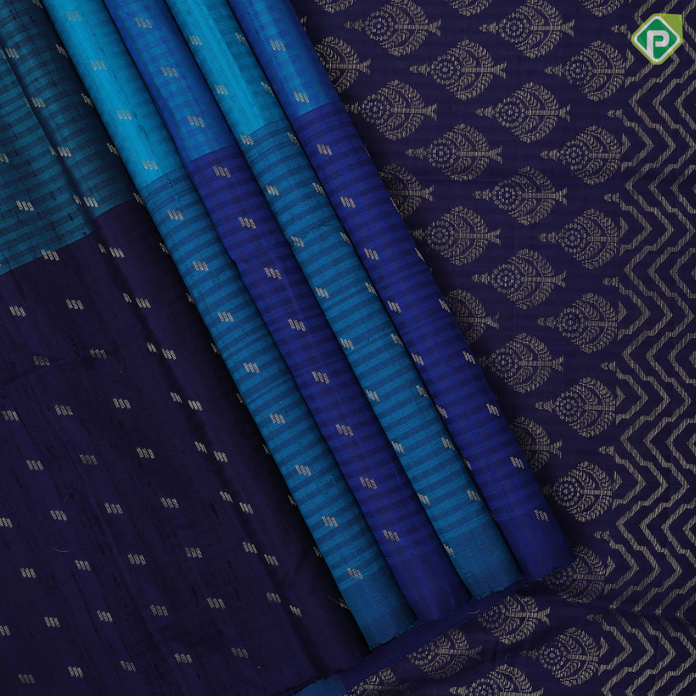 Multi color self checks gold zari three line butta multi color multi color high border grand pallu soft silk saree