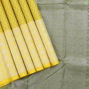 Lemon Yellow With Sage Green Soft Silk Thread Diya Design High Border Trendy Designer Silk Saree