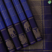 Navy Blue Gold Zari Kattam and royal blue with elephant and peacock separated lines border traditional silk saree
