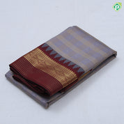 Manthulir green gold zari multi lines checks purple gold zari diamond butta temple border art silk saree