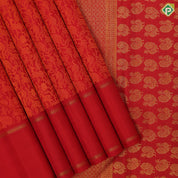 Chilly red base orange silk thread work vanasingaram design self gold zari retta pett border traditional bridal silk saree