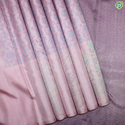 Peach Pink Flower Punch Thread work  Design Gold Zari With Self Color Border Trendy Silk Saree