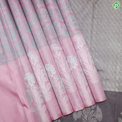Baby Pink Thread Work With Self Color Silver Zari Flower Border Fancy Trendy Silk Saree