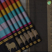Multi color base gold zari velthari lines Luxury black gold zari cow pichwai border traditional silk saree