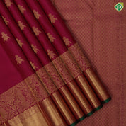 Rani Pink Gold Zari Gandaberunda Butta Design Self Colour Wedding Couple Floral Elephant Peacock Chagaram Border Design Traditional Silk Saree