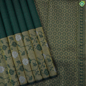 Bottle Green With Silver Zari Fancy Ikkat Design Butta Border Trendy Designer Silk Saree