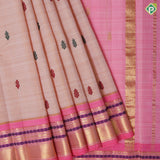 peach multi color silk thread fancy butta rose pink gold zari one side border silk saree