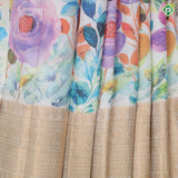 Milk white multi color kalamkari printed design self gold zari multi butta lines border pattu paavadai lehanka