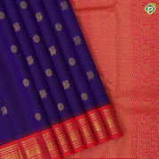 Navy Blue Gold Zari Chagaram Peacock Design Tomato Red Ruthracham Peacock Border Design Traditional Silk Saree