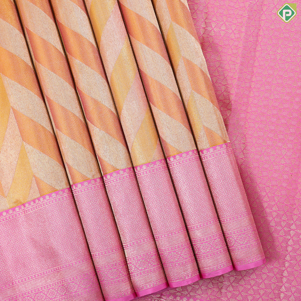 Dark lavender silver gold zari arrow line design beige silver gold zari spin weave design Trendy silk saree