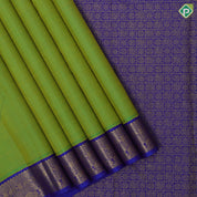 Parrot Green Plain Design Violet Elephant Peacock Border Design Traditional Silk Saree