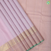 Creamy pink gold zari vairaoosi annam chakkaram butta self gold zari peacock lines border traditional silk saree