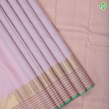 Creamy pink gold zari vairaoosi annam chakkaram butta self gold zari peacock lines border traditional silk saree