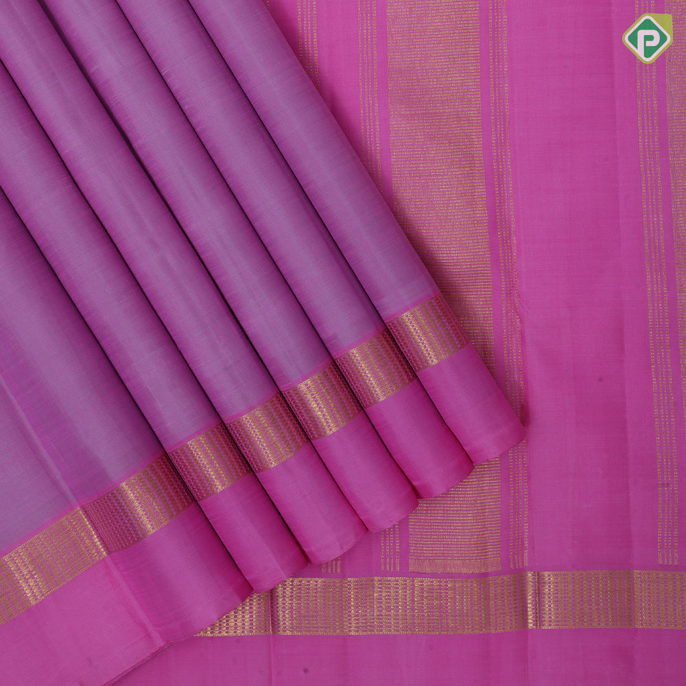 Lavender pink dual done plain weaved Baby pink gold zari butta line border plain traditional vintage silk saree