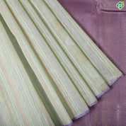 Pista green silver zari butta multi color Stripes design borderless Organza silk saree