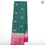 pine green gold zari kattam and elephant butta rani pink gold zari floral design art silk saree
