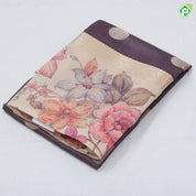 Peach Based Colour Small Coin Design Contrast Peacock Flower Border Fancy Cotton Saree