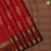 Rust orange gold zari  parrot motif design brown peacock elephant border design traditional silk saree