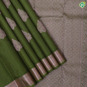 Army green copper zari fancy thilagam butta design self copper edge border traditional silk saree