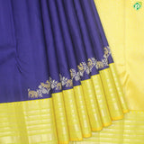 Royal Blue Plain Body Florescent Green Traditional Silk Saree