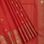 Fanta orange gold zari checked rudraksham kandapiranda butta self multi lines border vintage traditional silk saree