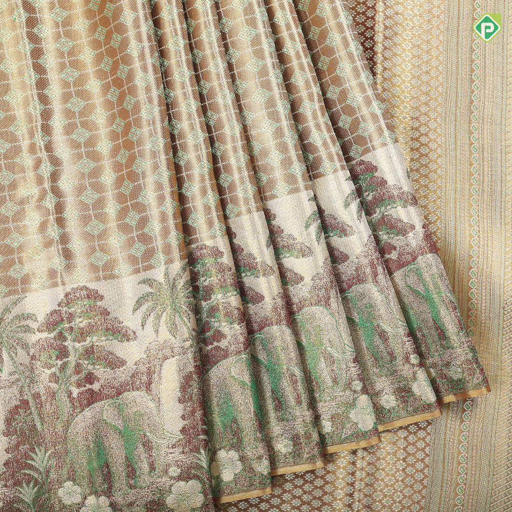 Mint Green gold zari checks thread work design self tropical design border trendy tissue silk saree