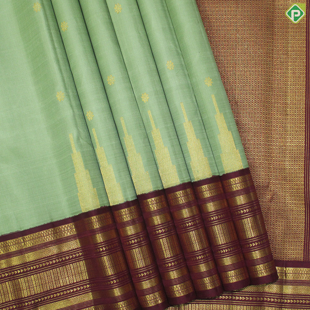 Cardamom Green Color With Marron Gold Zari Traditional Silk Saree