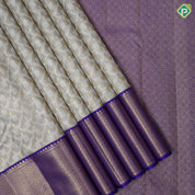 Silver Gray Gold Zari Floral Design Purple Colour Mayilkan Border Design Trending Fancy Silk Saree