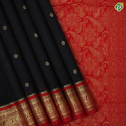 Black with gold zari fancy flower butta design rani red gold zari mango thilagam butta border pure mix saree