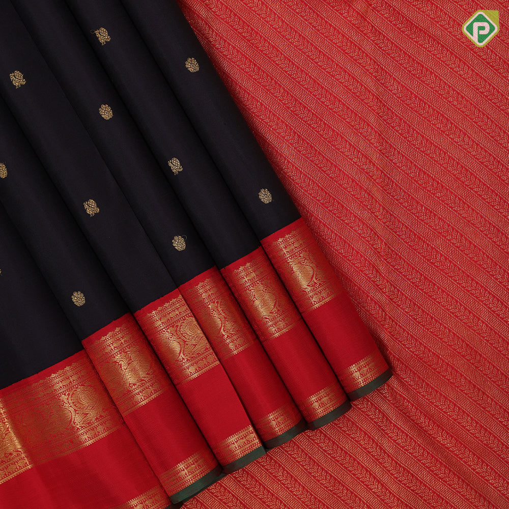 Grape brown gold zari annam rudraksham butta motifs chilly red gold zari peacock butta lines retta pett border traditional retro silk saree