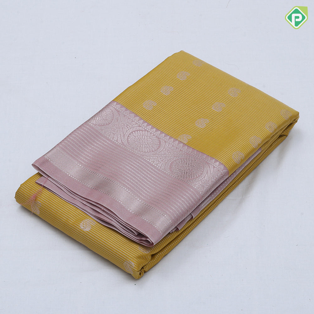 Rexona green gold zari mango butta stripes design peach silver gold zari rangoli border Art silk saree